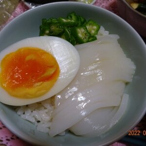 高タンパクでヘルシー♪イカそうめん＆オクラ丼